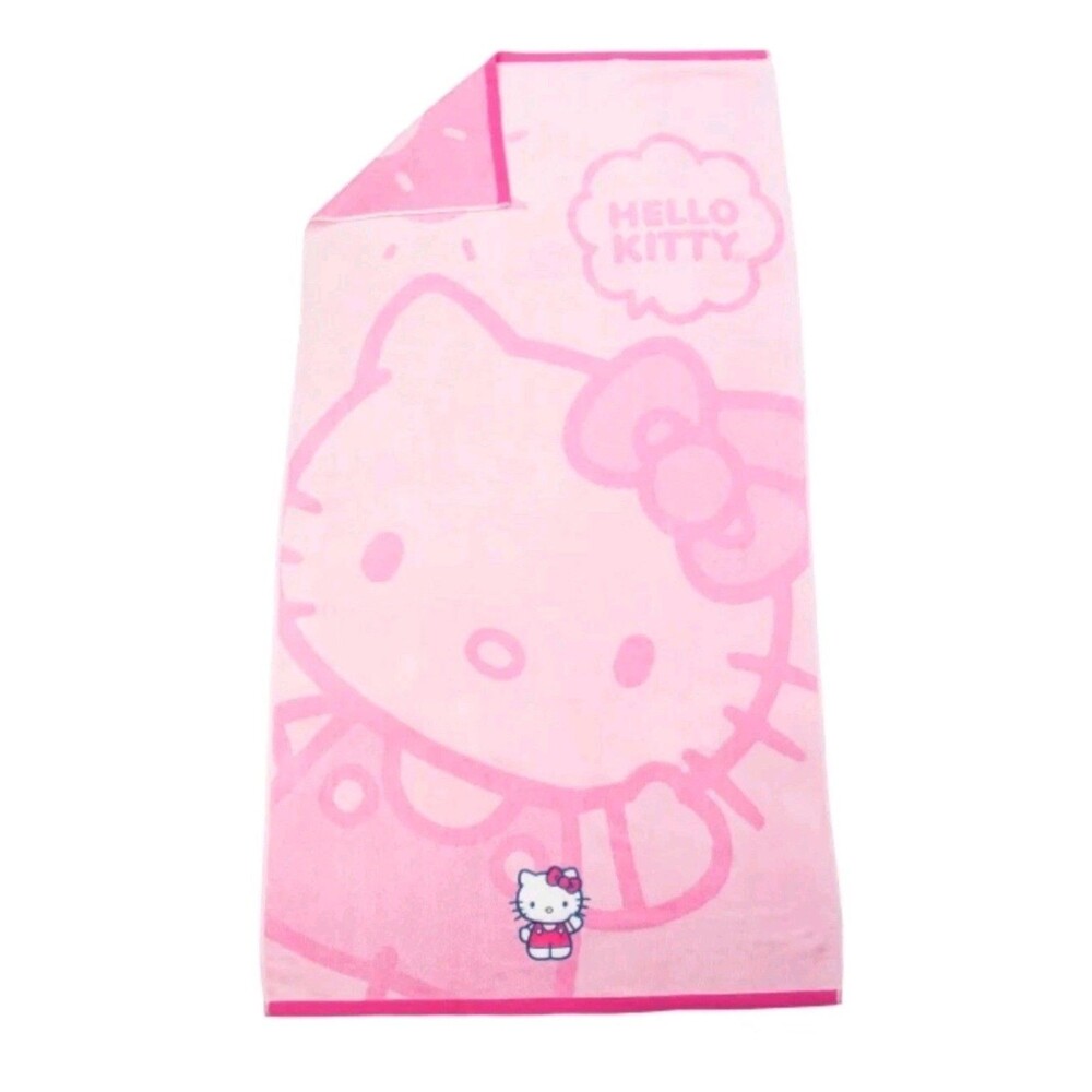 Hello Kitty Pink Embroidered Beach Towel 100% Cotton Sheared Velour 34x63 Sanrio - Picture 4 of 12